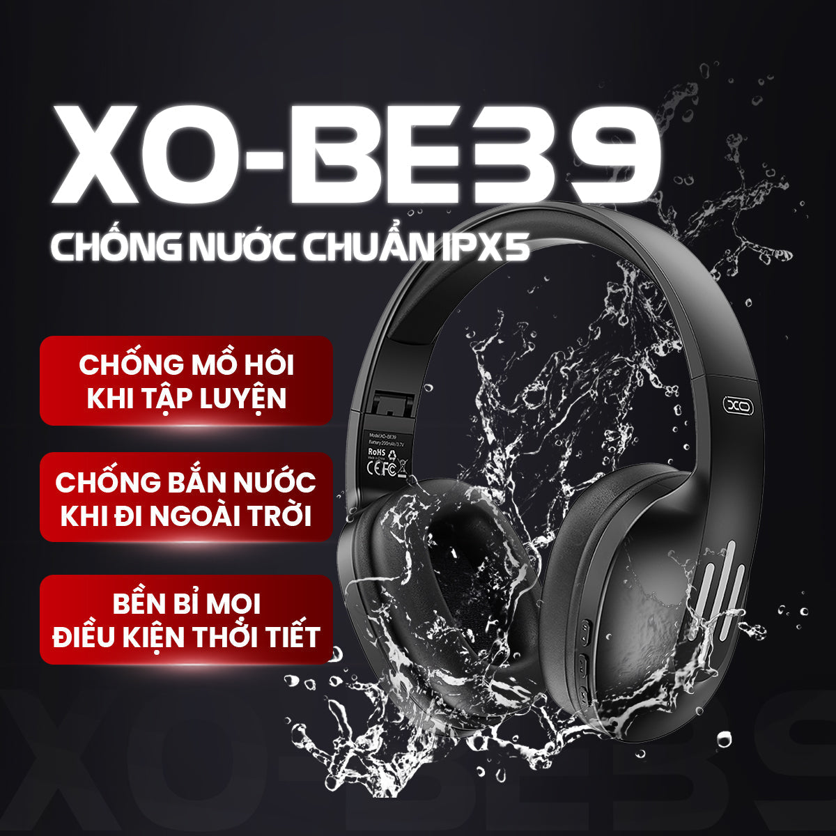 Tai nghe Bluetooth XO-BE39 có chống nước không khi tập luyện ?