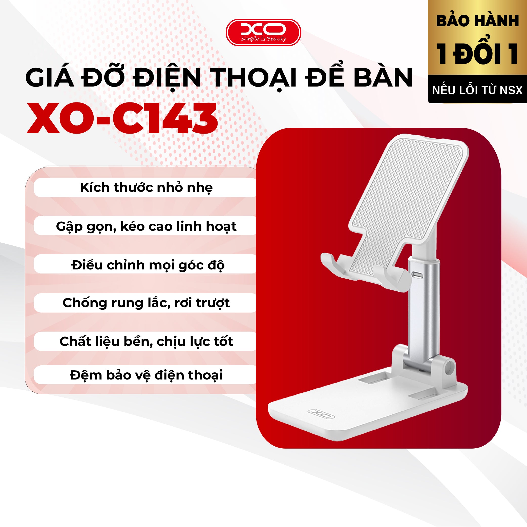 Giá Đỡ Điện Thoại Thông Minh Gấp Gọn XO C143, Đệm Silicon Chống Trầy Xước, Điều Chỉnh Góc Độ Linh Hoạt, Hỗ Trợ Làm Việc Học Tập Online