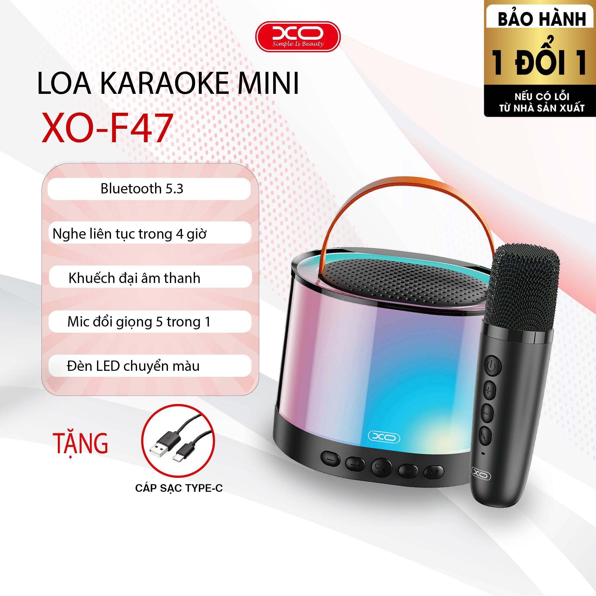 [XO] Loa Bluetooth Karaoke Mini XO-F47 Aurora Chính Hãng - Kèm Micro Không Dây, Âm Bass Cực Hay