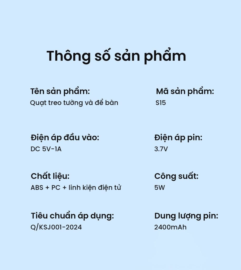 Thông số quạt S15