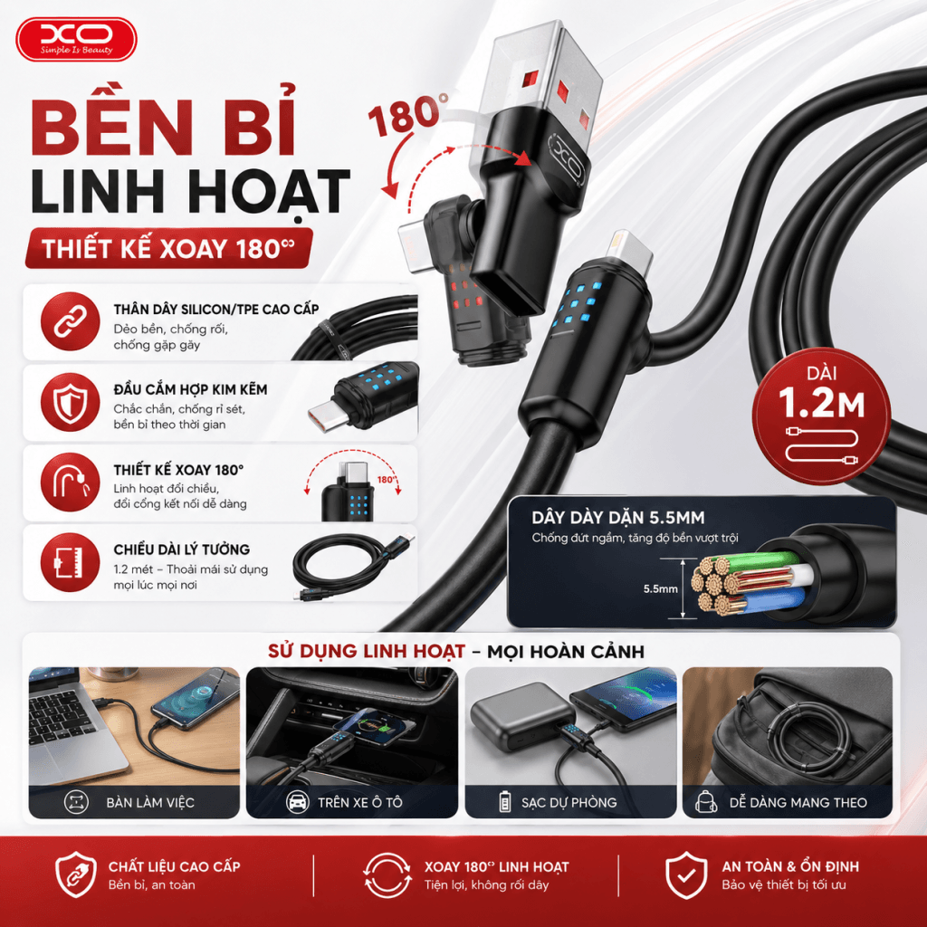 Dây sạc nhanh XO-NB295 chính hãng