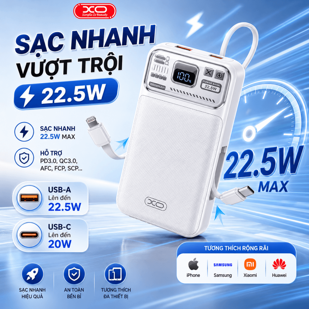 Công suất sạc nhanh vượt trội 22.5W