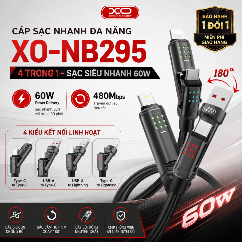 Cáp sạc nhanh đa năng XO-NB295