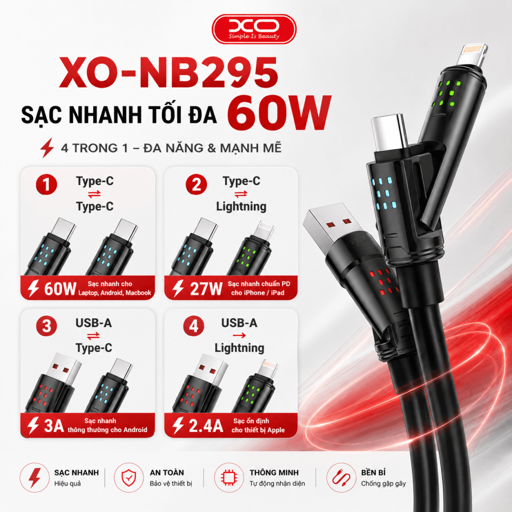 Dây sạc nhanh 60W XO-NB295